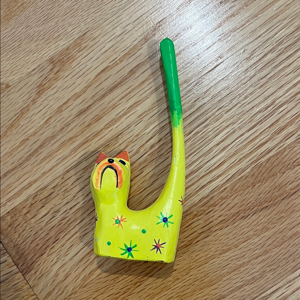 Unique Vintage Wooden Cat Ring Holder or Figurine